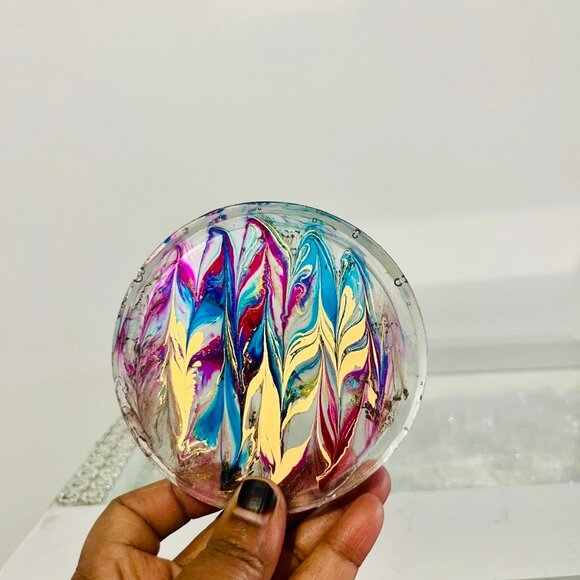 Colorful Swirl Resin Coaster – Abstract Rainbow Marble Design - Picture 2 of 6